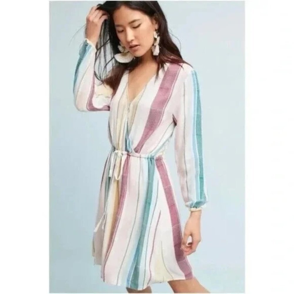 Rails Becca Cusco Stripe Dress‎ Long Sleeve Surplice Neck XS